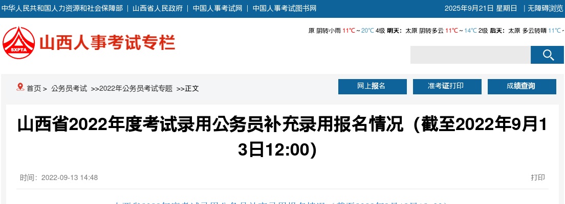 2022山西公务员补录报名情况:报考人数5183人(截至13日12:00) 图片
